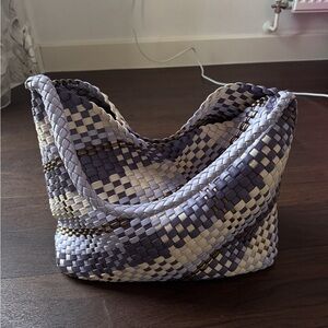 Chic Woven Hobo Bag in Purple and Cream